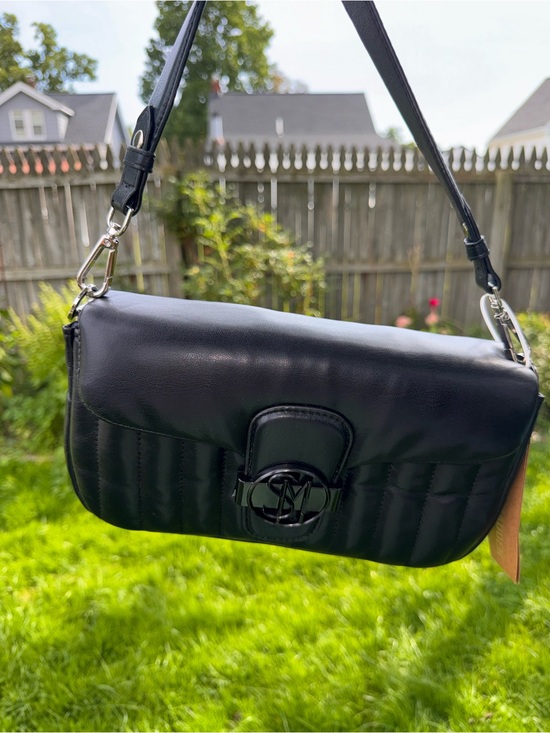 Steve Madden Handbags - Steve Madden Black Vegan Leather Quilted Shoulder Bag with Logo Clasp